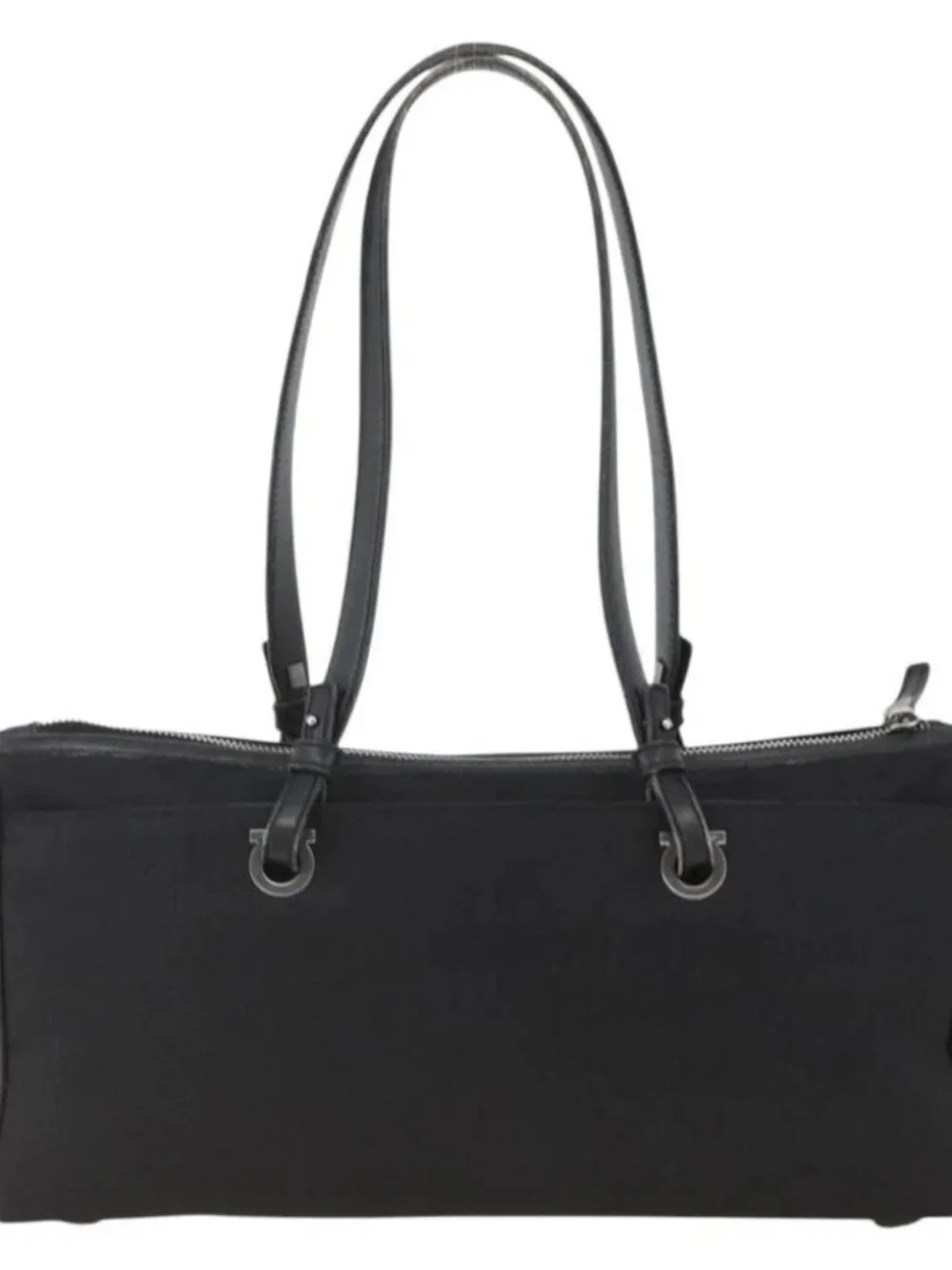 Salvatore Ferragamo Shoulder Bag Canvas Black Silver Auth ka3648